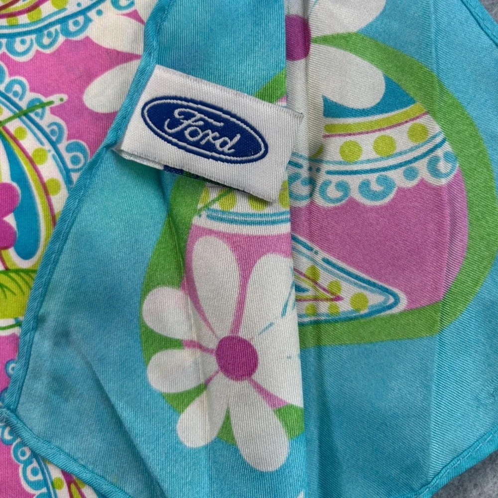 Lilly Pulitzer Scarf Women OS Pink Blue Floral Paisley Silk Ford Breast Cancer